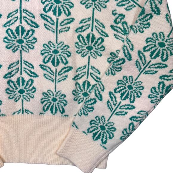 &merci Green and Beige Mock-Neck Flower Sweater - Size S - Picture 5 of 9